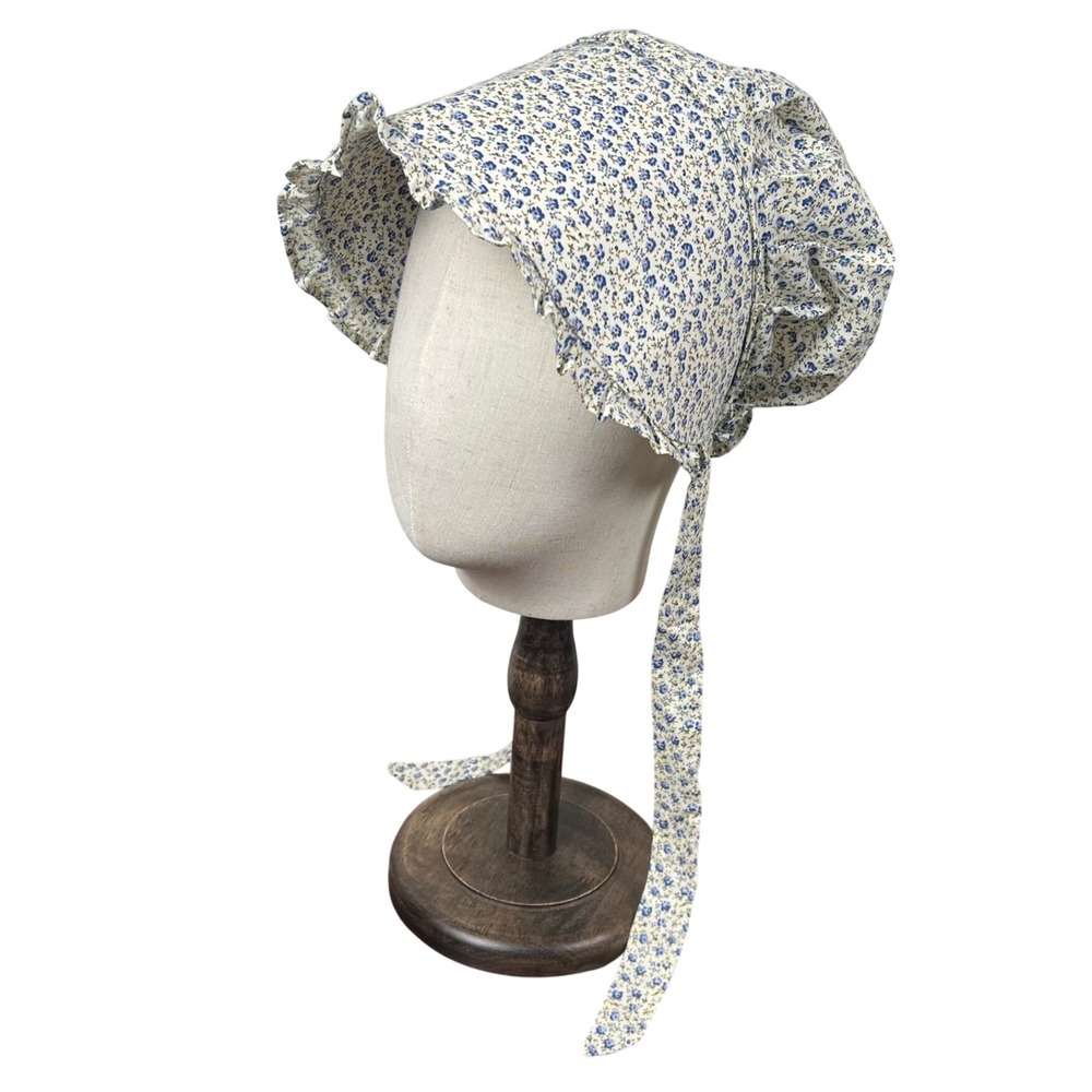 Vintage Blue Floral Calico Prairie Sun Bonnet Ruffled Ruffle Hat Laura Ingalls